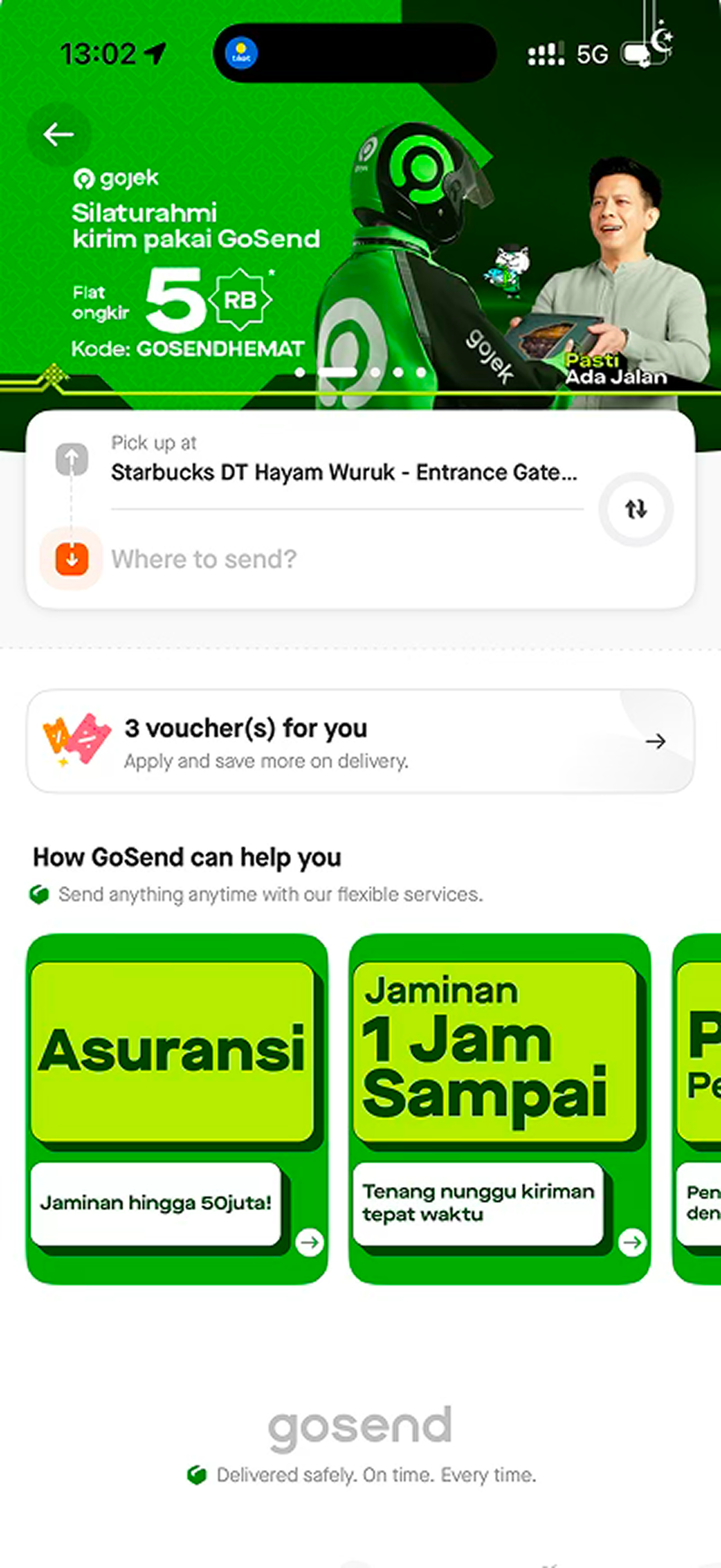 Gojek GoSend 首页 · 主操作在拇指热区
